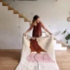 Alfombra hecha a mano lana rosa bebe