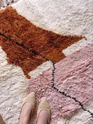 Alfombra hecha a mano lana rosa bebe