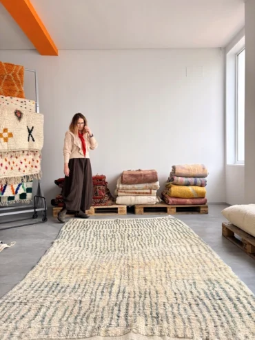 Alfombra vintage lineas azul